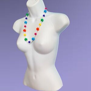 Vintage Acrylic White & Multi Colored Beads Necklace